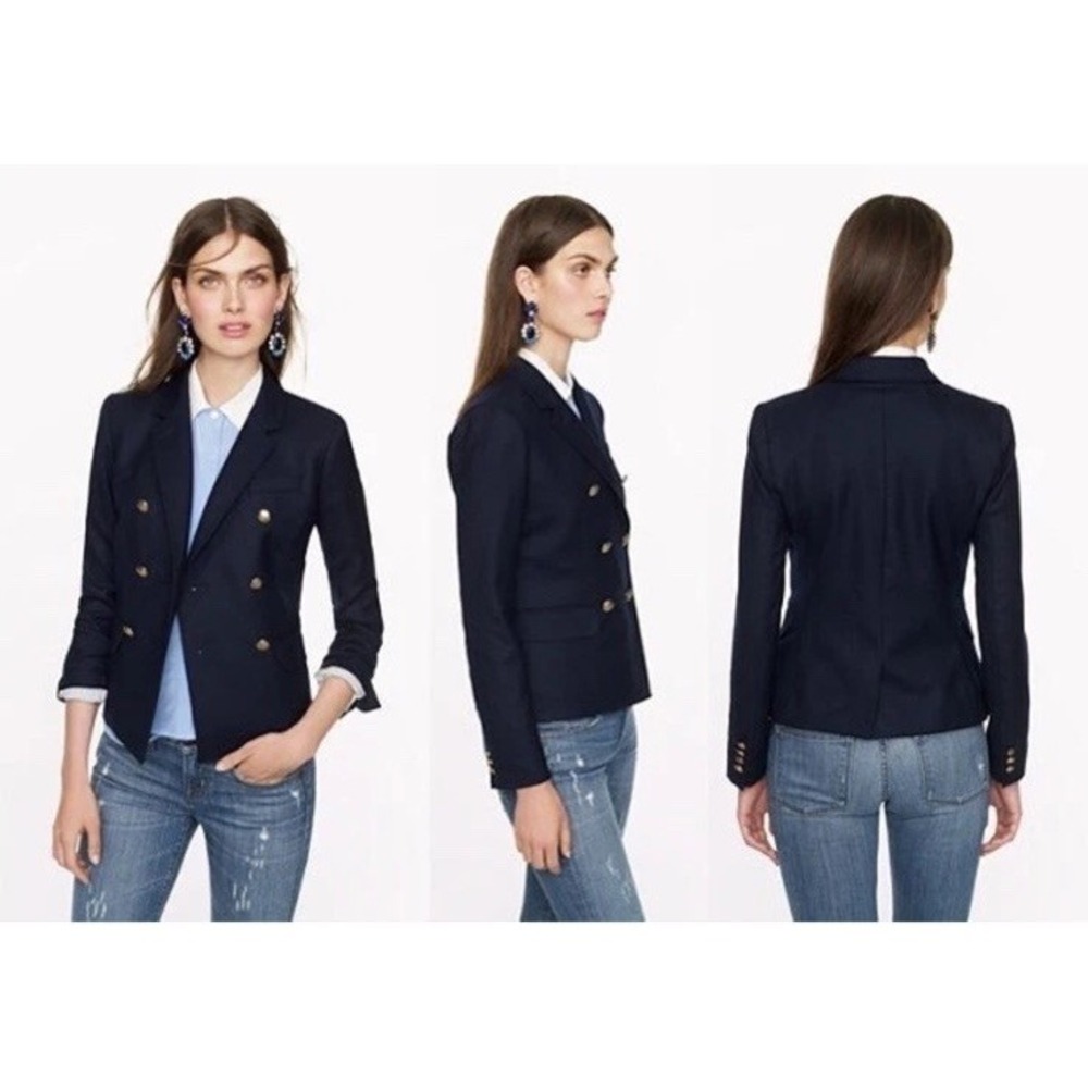 J.CREW preppy career navy wool nautical schoolboy blazer gold button 54046 sz 10